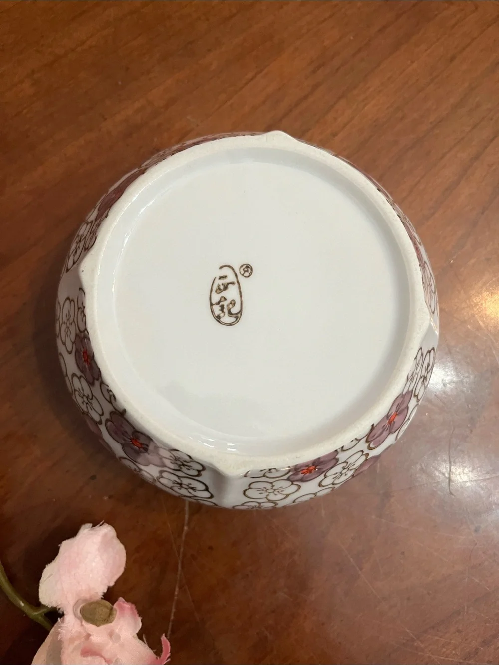 Yokohama Studio Japan Hand Painted Textured Floral Purple Blossom Ceramic Bowl